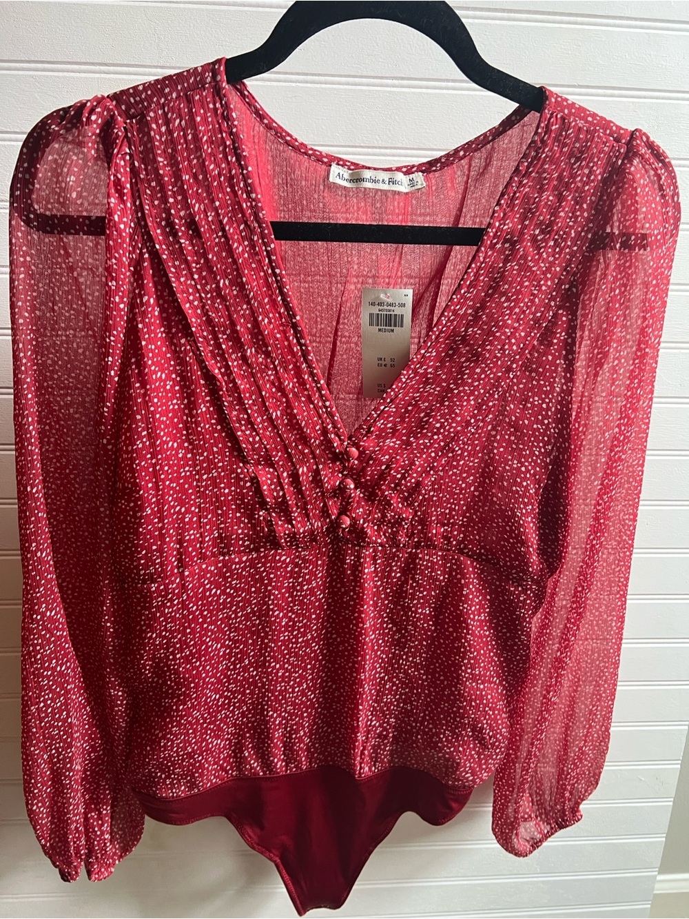 Abercrombie & Fitch Red Printed V-Neck Long Sleeve Bodysuit